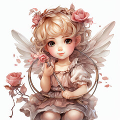 Fototapeta premium watercolor Cupid figurine clipart, Generative Ai