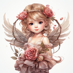 Naklejka premium watercolor Cupid figurine clipart, Generative Ai