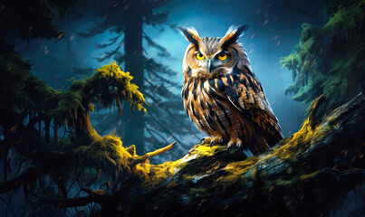 In the wild, a striking portrayal of an owl under the cover of night.