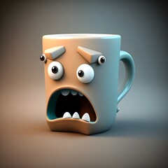 an anthropomorphic coffee mug that hasnt had its its morning coffee yet 
