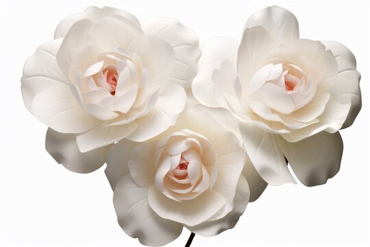3D flowers in white with budding rose petals. Generative AI