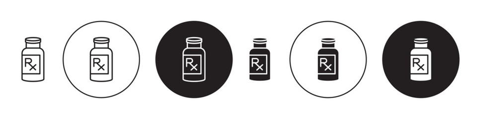 RX icon set. medicine prescription vector symbol in black filled and outlined style. - obrazy, fototapety, plakaty