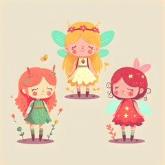 cute fairies illustration vector simple clean minimalist wallpaper bright collection in a set 
