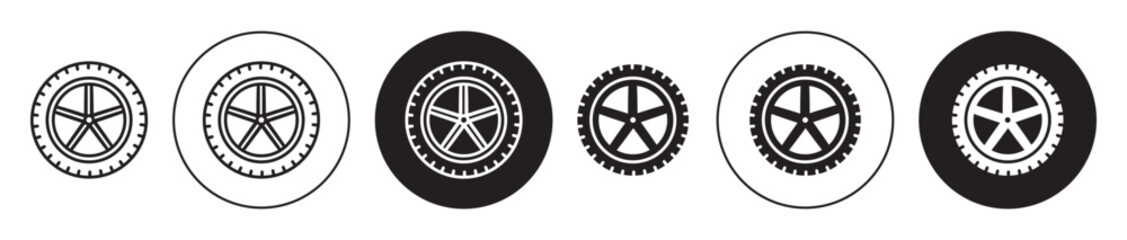 Car wheel icon set. tyre rim vector symbol. tire alloy  sign in black filled and outlined style. - obrazy, fototapety, plakaty