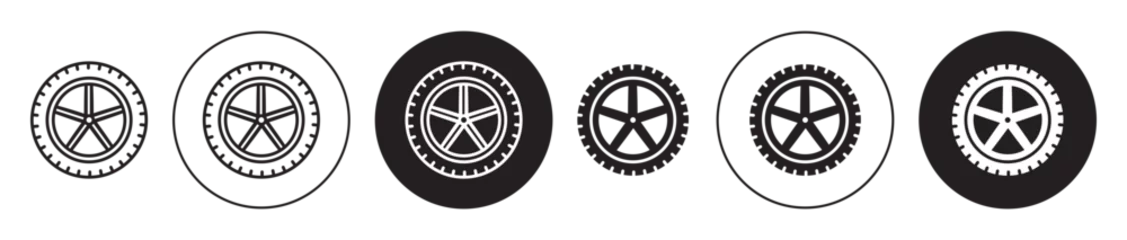 Fotobehang Car wheel icon set. tyre rim vector symbol. tire alloy  sign in black filled and outlined style. © Gopal