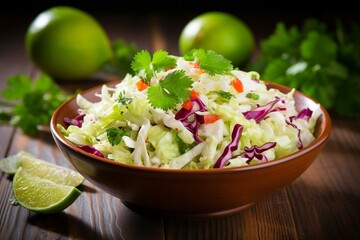 Flavorful slaw made from fresh cabbage. Generative AI