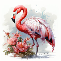 watercolor Flamingo clipart, Generative Ai