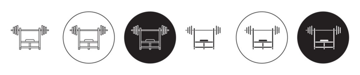 Fitness gym with barbell vector icon set in black filled and outlined style.