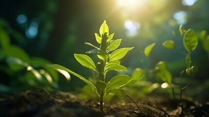 a sapling sprouts from the earth, symbolic of the power of life for a sustainable and climate-neutral life