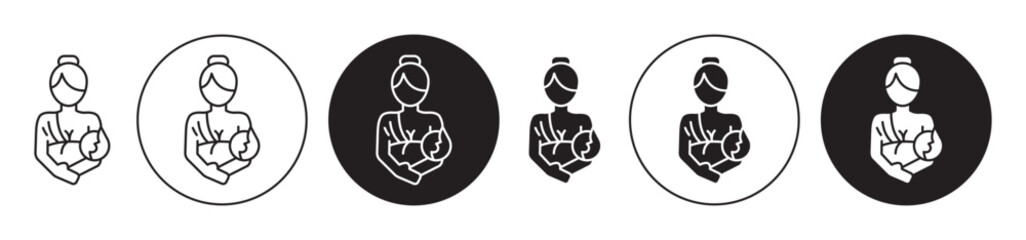 Breastfeeding icon set. baby feed mother milk vector symbol in black filled and outlined style. - obrazy, fototapety, plakaty