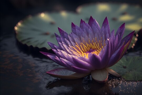 Purple lotus flower in a pond macrophotography ultra high details symmetrical eyes Cinematic lighting NVIDIA Iray render ultra high definition artstation Smooth sharp focus Photorealism Photography 