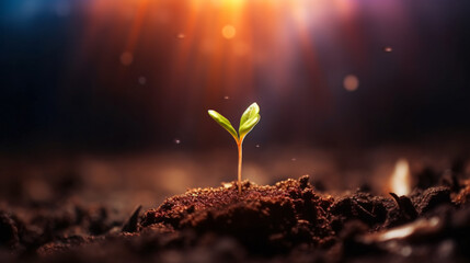 a sapling sprouts from the earth, symbolic of the power of life for a sustainable and climate-neutral life