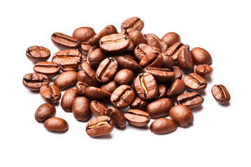 Coffee beans isolated on white background. Close-up.