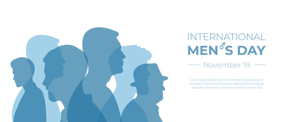 International Men's Day. Horizontal banner with silhouettes of men. Vector illustration.