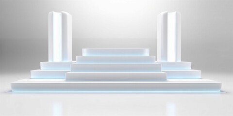 White 3D Room with Podium or Stand for Product Display. Futuristic Podium Scene