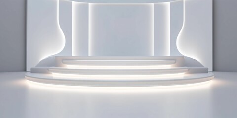 White 3D Room with Podium or Stand for Product Display. Futuristic Podium Scene