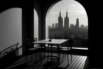 Shadow play Frankfurt landmark and skyline. Generative AI - obrazy, fototapety, plakaty