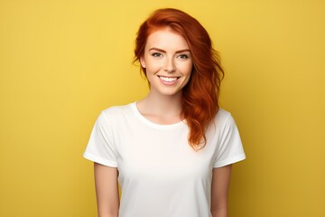 Fototapeta premium Portrait of a confident fictional model smiling. Isolated on a colored background. Generative AI Illustration.