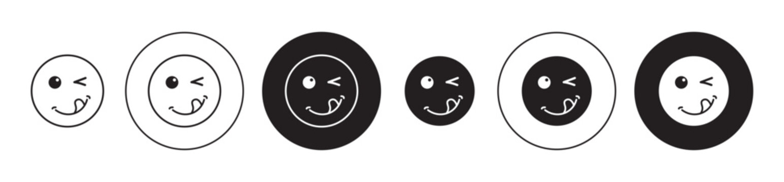 Savoring Food Emoji icon set. hungry face vector symbol in black filled and outlined