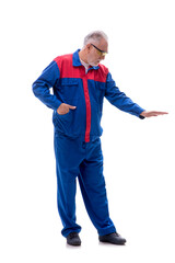 Naklejka premium Old repairman isolated on white