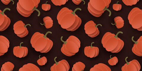 Seasonal autumn pumpkin seamless pattern. Background with decorative 3d orange pumpkins paper cut design for presentation, banner, cover, web, flyer, card, sale, poster, slide and social media