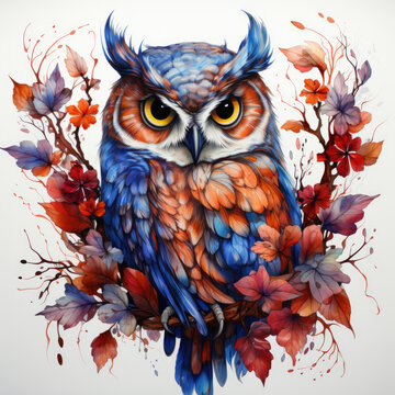 watercolor Owl clipart, Generative Ai