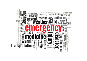 Illustration in the form of a cloud of words related to emergency