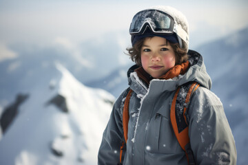 Fototapeta na wymiar Young boy wearing winter sport clothing