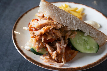 Close up of the Turkish doner kebab on pita bread