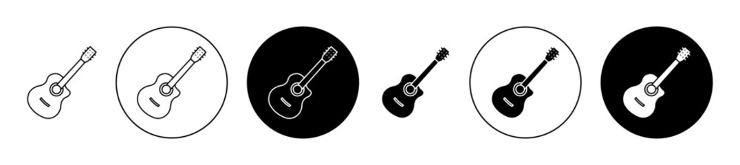 Acoustic guitar icon set. concert music guitar vector symbol in black filled and outlined style.