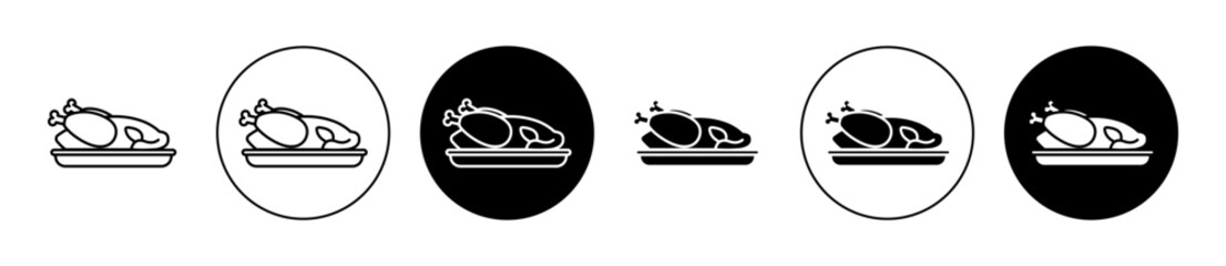 Peking duck food icon set. roast duck vector symbol in black filled and outlined style.