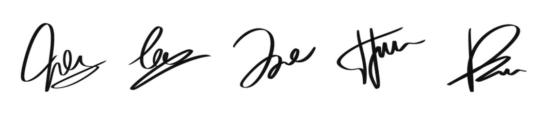 Hand-Drawn Signature Icons Illustration Set. Signature Example, Writting With Pen. Griffe on paper. Illustration Png