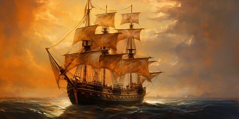 Fototapeta premium Sailboat Illustration in Oil Paint Style