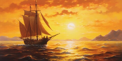 Fototapeta premium Sailboat Illustration in Oil Paint Style