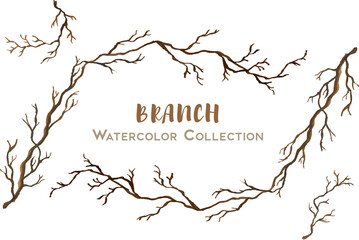handdrawn watercolor collection of branch