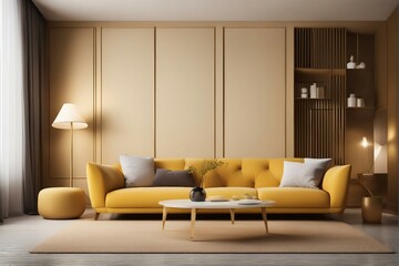 Modern living room interior concept with yellow comfortable sofa