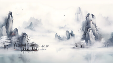 Chinese ink and water landscape painting 