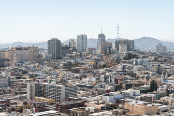 Panoramic cityscape view of San Francisco, midtown, California, United States.