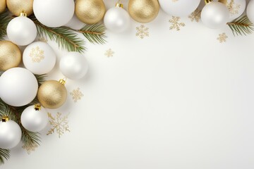 Festive Christmas ornaments and branches on a light background. Generative AI