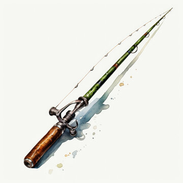 watercolor fishing rod fishing hunting clipart, Generative Ai