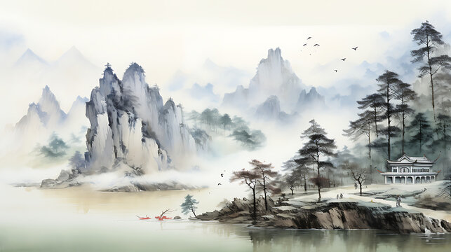 Chinese ink and water landscape painting 