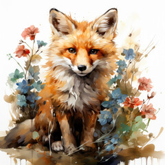 Fototapeta premium watercolor fox clipart, Generative Ai