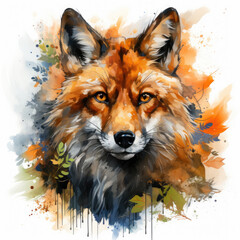 Naklejka premium watercolor fox clipart, Generative Ai
