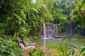 Virgin waterfall in the equatorial Amazon, clean jungle water