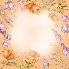 Frame, background. Abstract wildflowers. fabulous unusual bright. for postcards, invitations, design