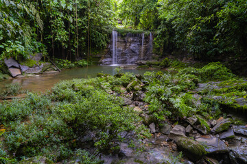 Virgin waterfall in the equatorial Amazon, clean jungle water