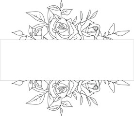 floral frame with black and white sketch of roses, concept for a wedding invitation or greeting card