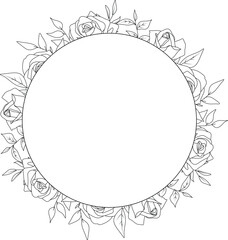 floral frame with black and white sketch of roses, concept for a wedding invitation or greeting card