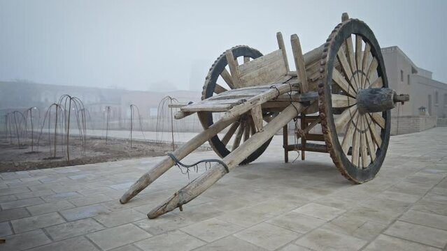 Abandoned Cart In Ancient City of Khiva - low, locked off shot