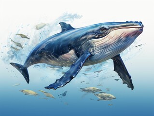 Blue Whale Illustration in Oil Paint Style